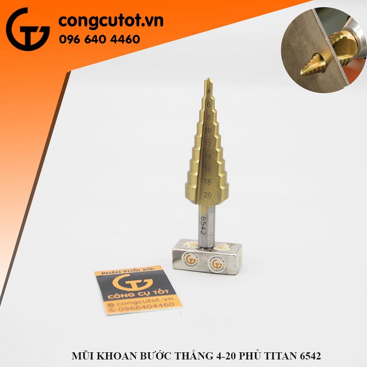 Mũi khoan bước thẳng phủ Titan chuôi tròn vát HSS 6542