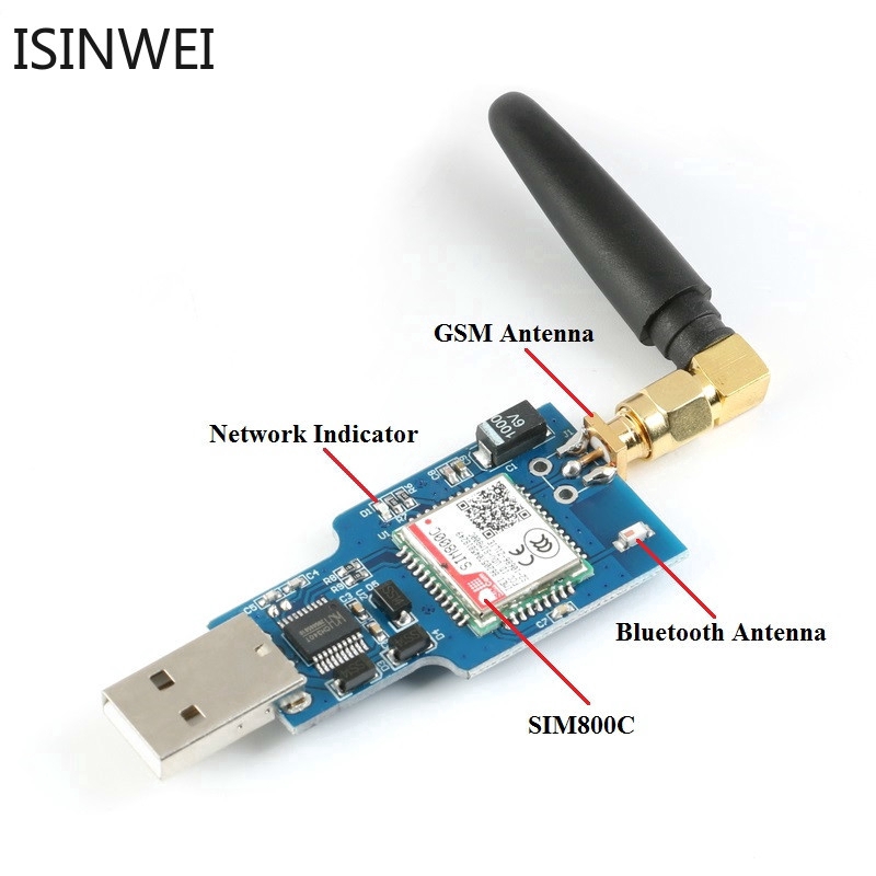 Mô-đun chuyển đổi USB sang GSM GPRS SIM800C bốn băng tần cho SMS có ăng-ten chất lượng cao