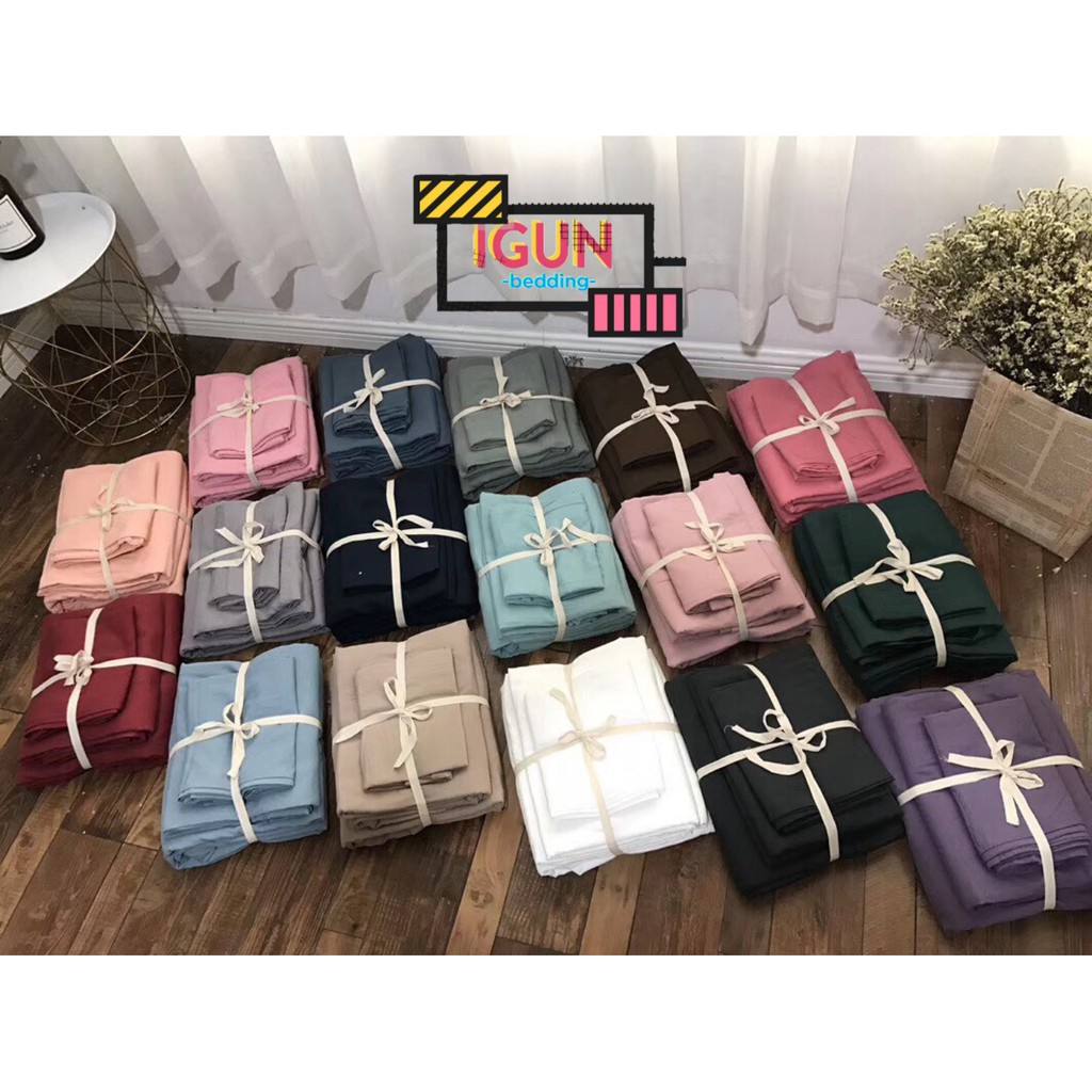 (20 màu) Bộ Chăn Ga Gối ĐŨI MÀU TRƠN 1 màu Hàn Quốc | BigBuy360 - bigbuy360.vn