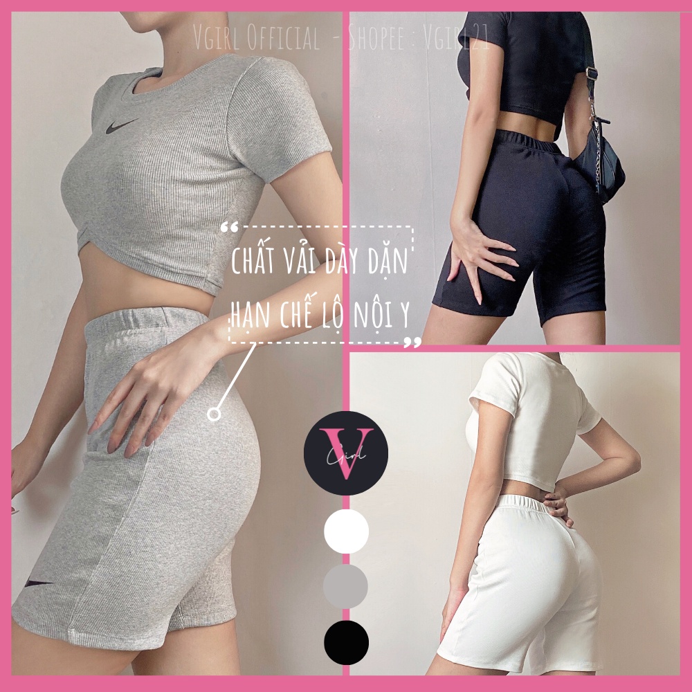 Set áo croptop quần biker Nữ VGIRL - Áo tay ngắn cổ tròn vạt tam giác ngược kèm quần biker [ẢNH ĐỘC QUYỀN]