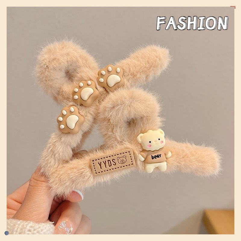 Kẹp Tóc Cá Mập Nhồi Bông Màu Cà Phê Cỡ Lớn Phong Cách Hàn Quốc Dễ Thương Thời Trang Cho