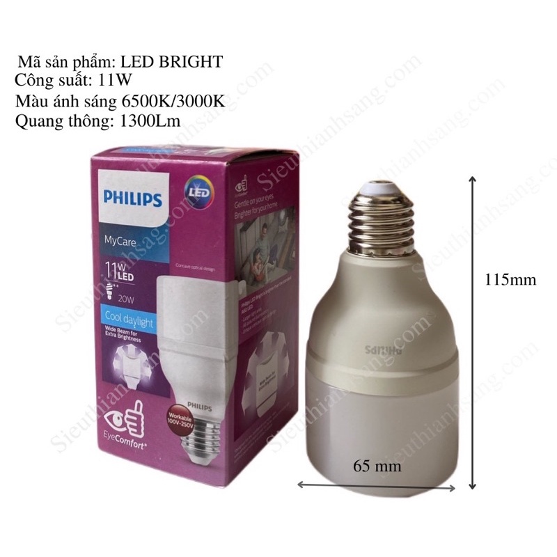 Bóng đèn led PHILIPS êm dịu cho mắt LedBright công suất  E27 T50 - sáng trắng/sáng vàng