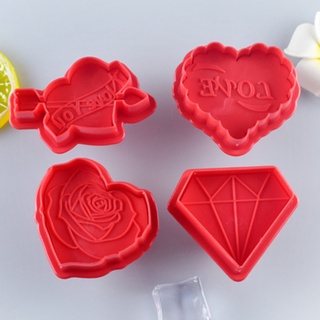 Set 4 Khuôn Cắt Tạo Hình Hoa Hồng Và Kim Cương Trang Trí Bánh