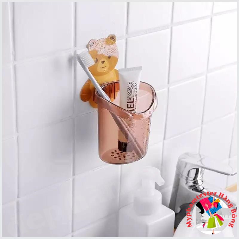 Cốc gấu dán tường - Hũ ly gấu đựng bàn chải và kem đánh răng dễ thương