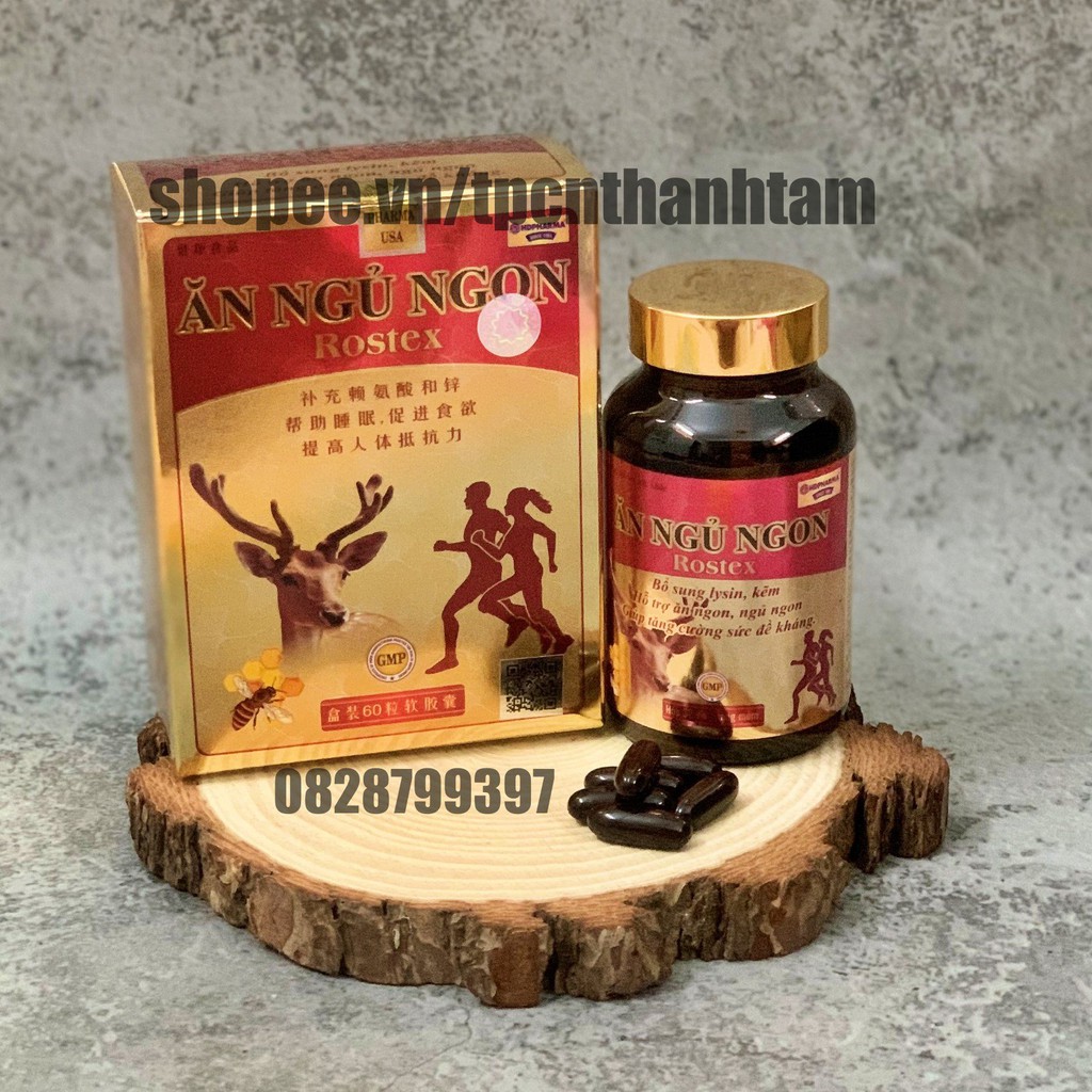 [ Chai ]Viên Ăn Ngủ Ngon Rostex bổ sung omega 3, lysin, kẽm loại bỏ mất ngủ, căng thẳng, stress - Chai 60 viên