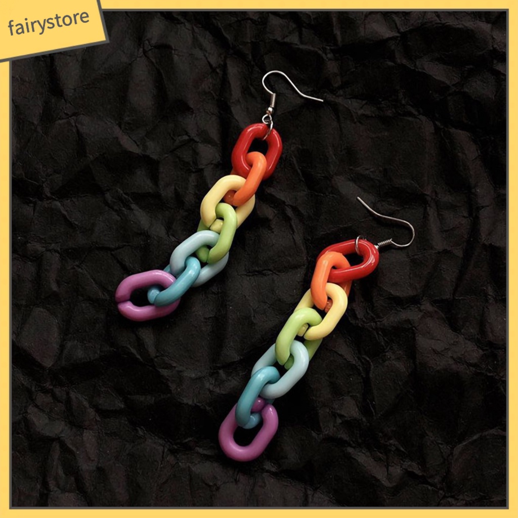 Khuyên tai dáng dài màu cầu vồng thời trang sành điệu cho nữ