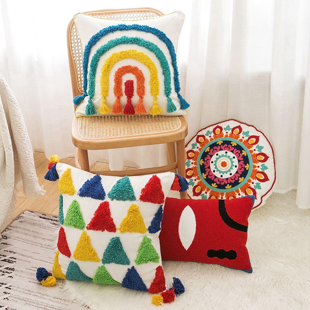 Vỏ Gối Trang Trí In Hình Cầu Vồng Phong Cách Boho