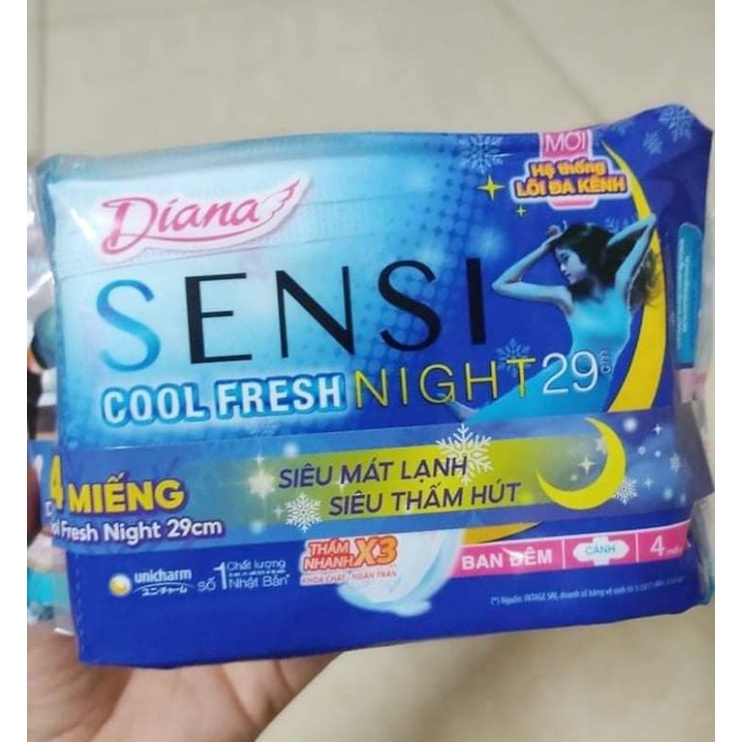 (Tặng 1 gói COOL FRESH NIGHT 4 miếng)Combo 2 băng vệ sinh siêu mỏng cánh Diana Sensi Cool Fresh gói 8 miếng