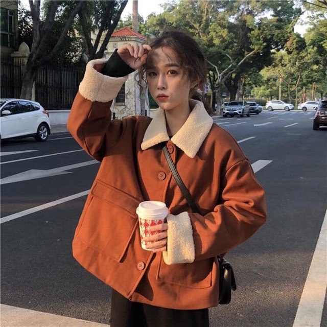 Áo da nâu tây lót lông cừu