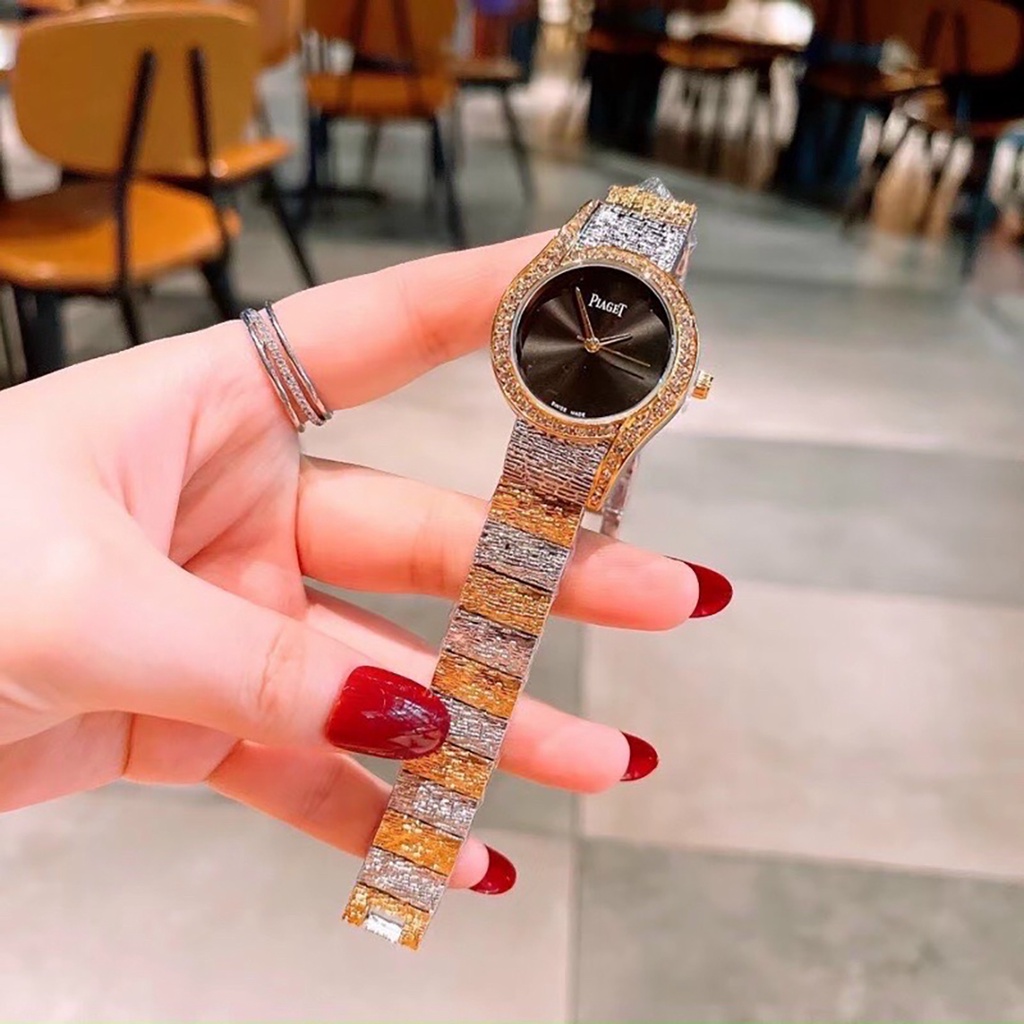 Đồng hồ piaget nữ mặt tròn xà cừ viền đính đá sang trọng quý phái - Bảo Hành 12 tháng