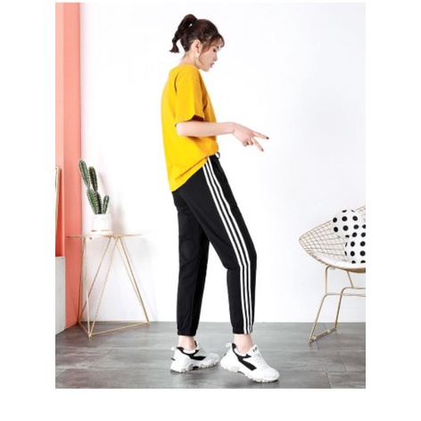 Quần dài thể thao nữ phối ba sọc chất kaki xịn lên form đẹp thời trang
