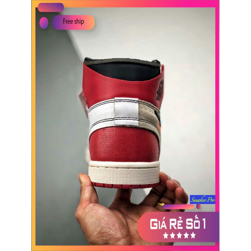 Giày thể thao AIR JORDAN 1 OFF WHITE Retro High Chicago đỏ trắng cổ cao cho nam và nữ