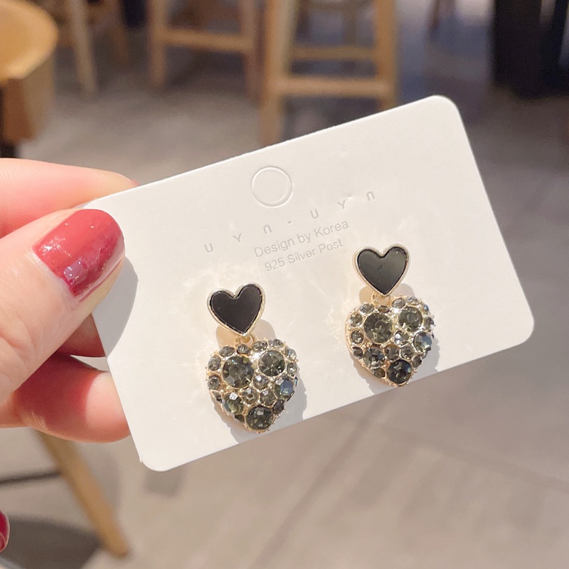 Khuyên tai hình trái tim đính kim cương giả thời trang Hàn Quốc mới cho nữ