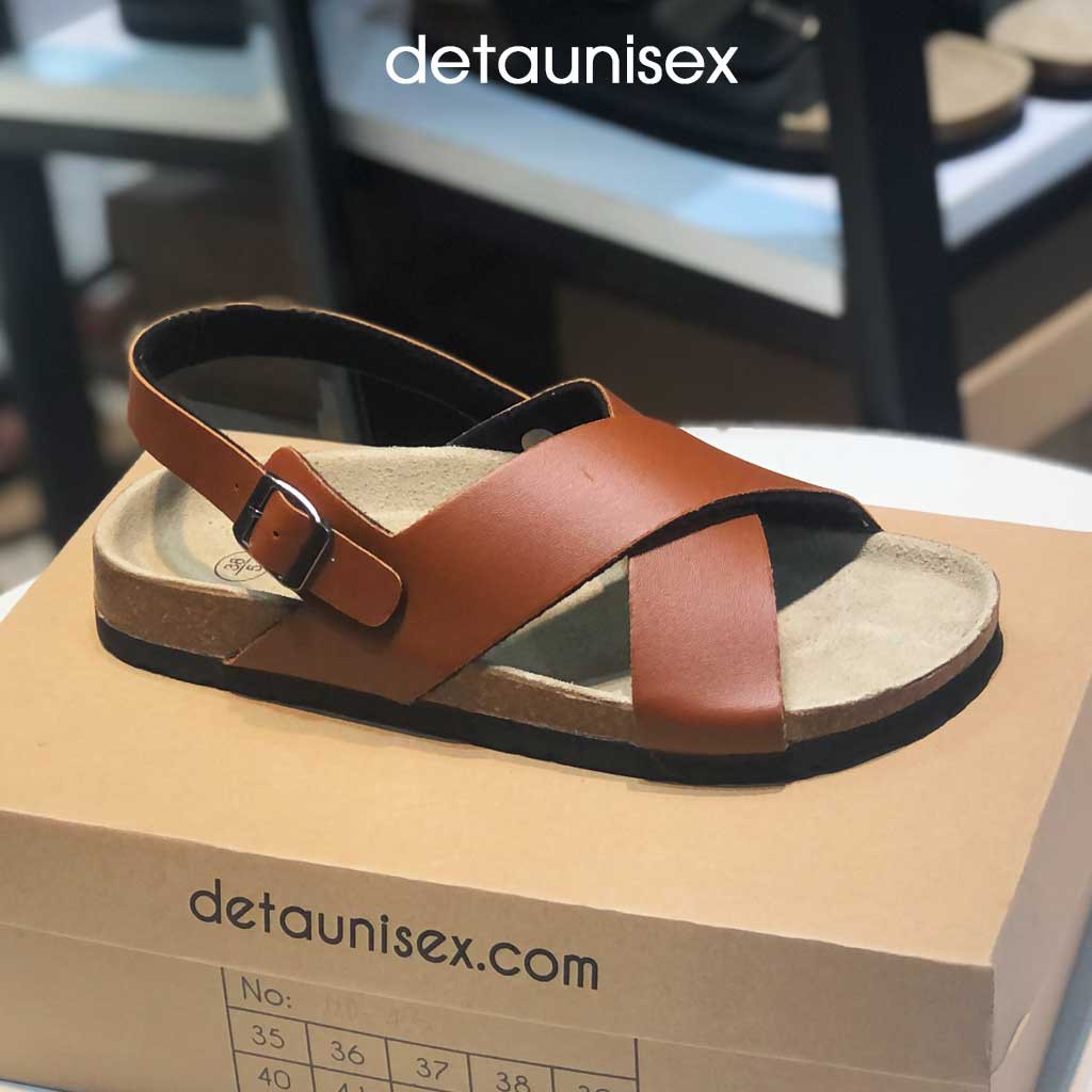 Giày sandal đế trấu nam nữ quai chéo Detaunisex màu BÒ - SATA23B