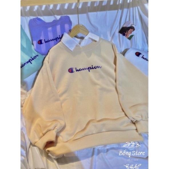 Áo swt nỉ cổ tròn cotton tay bồng ------- ÁO NỈ THÊU CHAMPION !