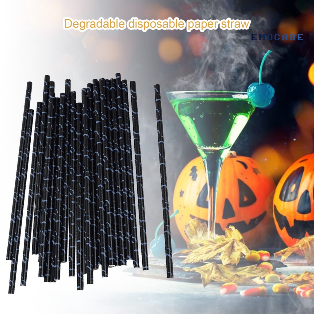 50 Ống Hút Giấy Dùng Một Lần Họa Tiết Halloween Bắt Mắt Tiện Dụng
