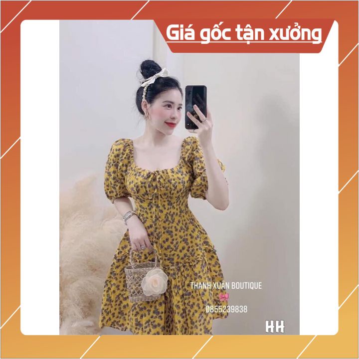 Váy tay bồng cổ chữ U ❤️CÓ ẢNH THẬT❤️ Vải đũi mát, tay bồng lên phom cực xinh xắn
