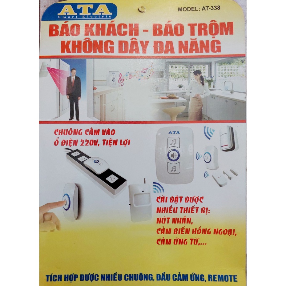 CHUÔNG BÁO KHÁCH BÁO TRỘM KHÔNG DÂY ATA AT-338