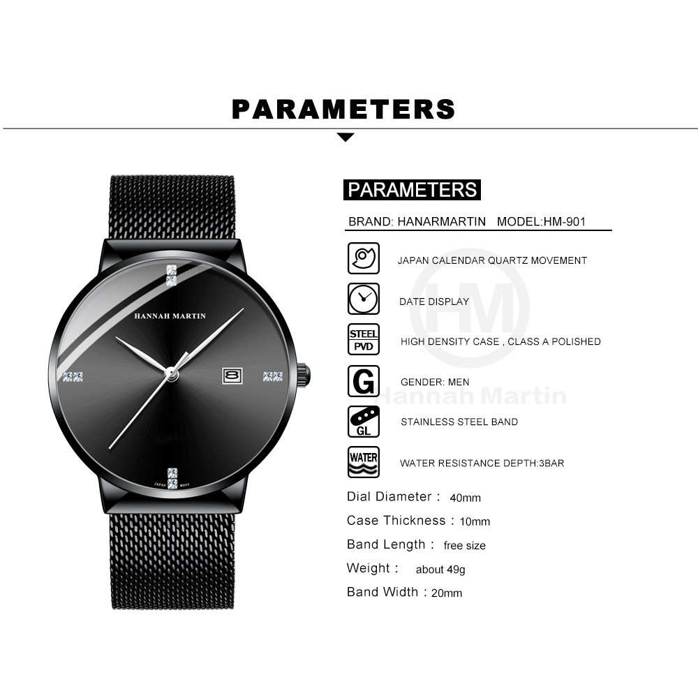 Đồng hồ nam thời trang HANNAH MARTIN - Model HM-901v- thép không gỉ Milan - bảo hàn | BigBuy360 - bigbuy360.vn