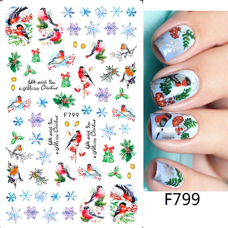 Nhãn Dán Trang Trí Móng Tay 3D Họa Tiết Giáng Sinh Hoạt Hình