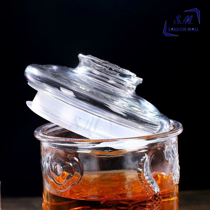 Bình ngâm rượu thủy tinh hình trụ hoa văn hình rồng MS6L có van hoặc không van