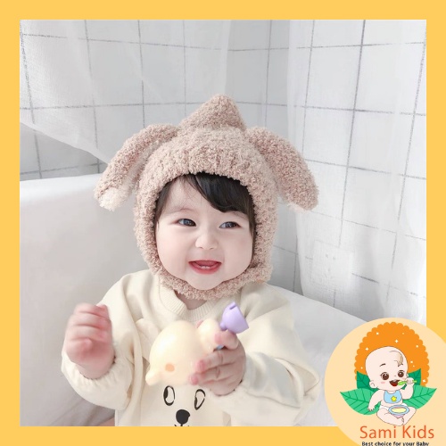 Mũ len lông cừu tai thỏ đáng yêu cho bé trai bé gái 6-36 tháng, nón len cho bé SAMI KIDS