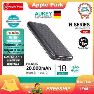 Sạc Dự Phòng Aukey PB-N93A 20000mAh /N73S 10000mAh PD 18W 1C+2A,2 Cổng USB-C Sạc Nhanh PD3.0 18W + USB-A QC 3.0 18W