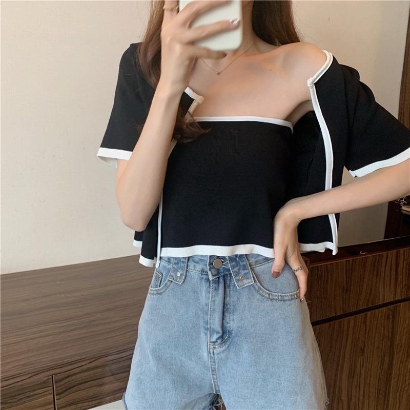 Sét hai món áo ống viền kèm áo khoác xinh phong cách SUNA FASHION