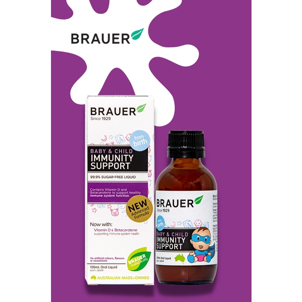 Brauer Hỗ trợ Tăng cường Hệ miễn dịch dạng siro 100ML [Date 02.2023-Rách Vỏ Ngoài]
