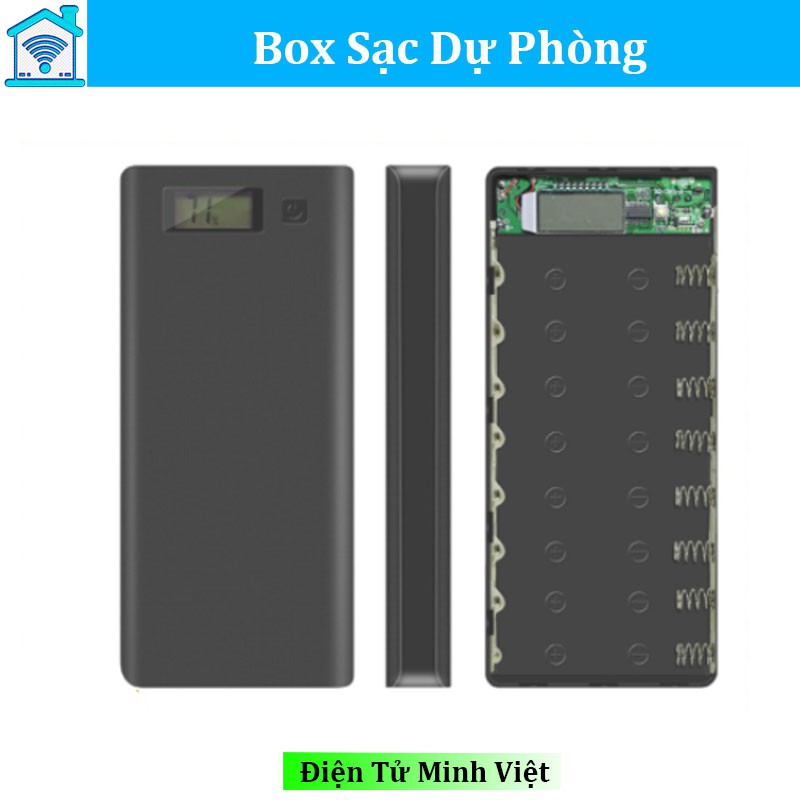 Box sạc dự phòng lắp 8 cell 18650 vỏ nhựa màn LCD màu ngẫu nhiên