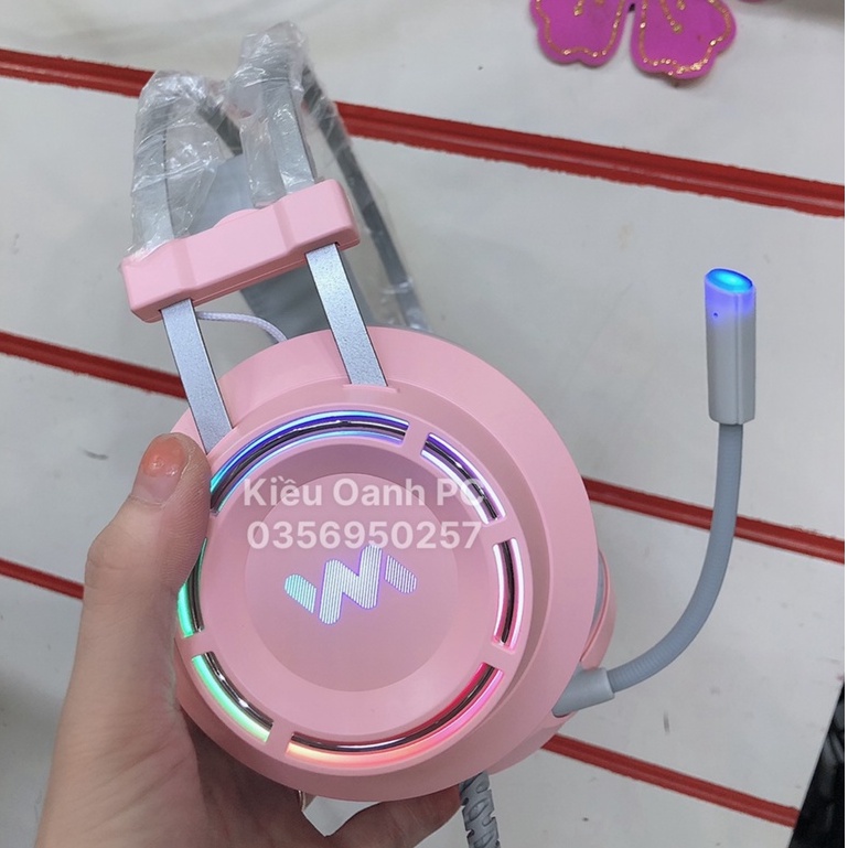 Tai nghe Game thủ màu Hồng có Mic WangMing 9800 USB 7.1 LEB I Gaming Headphone RGB LED 9800S Pink 7.1