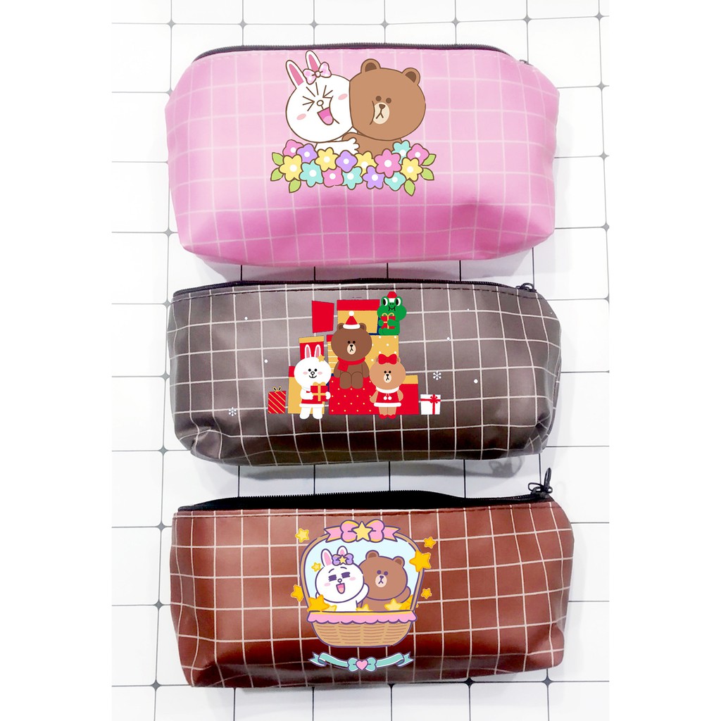 Hộp bút gấu brown thỏ cony  caro pu HBCI5 hộp bút da