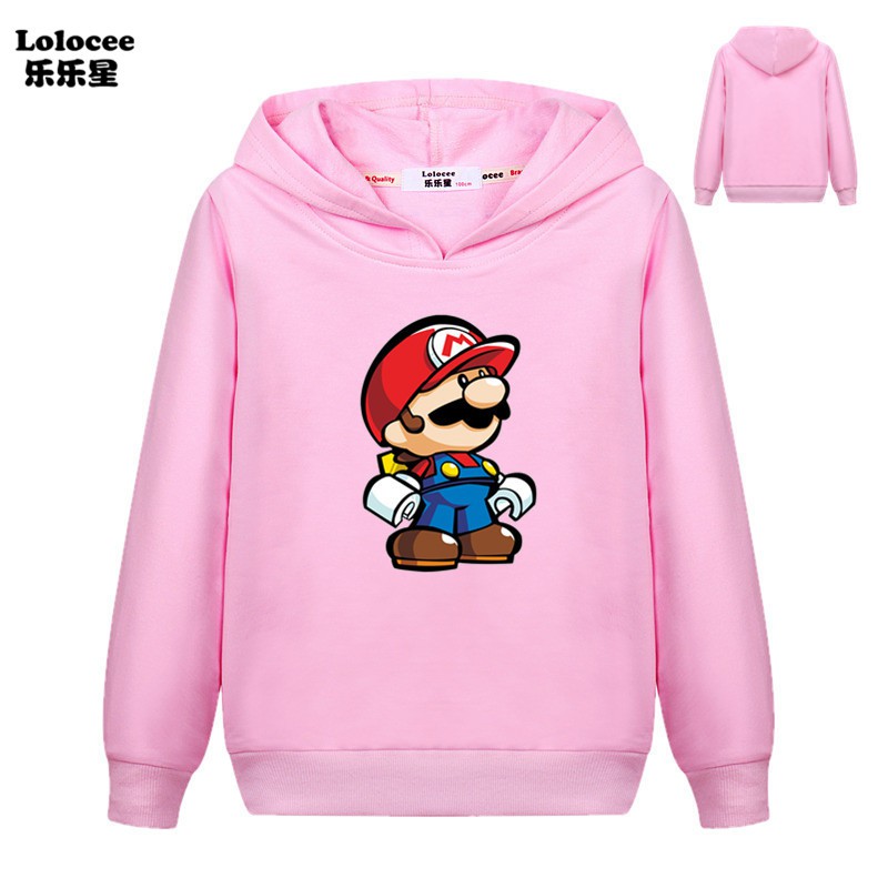 Áo Hoodies Có Nón Dài Tay In Hình Super Mario Cho Bé