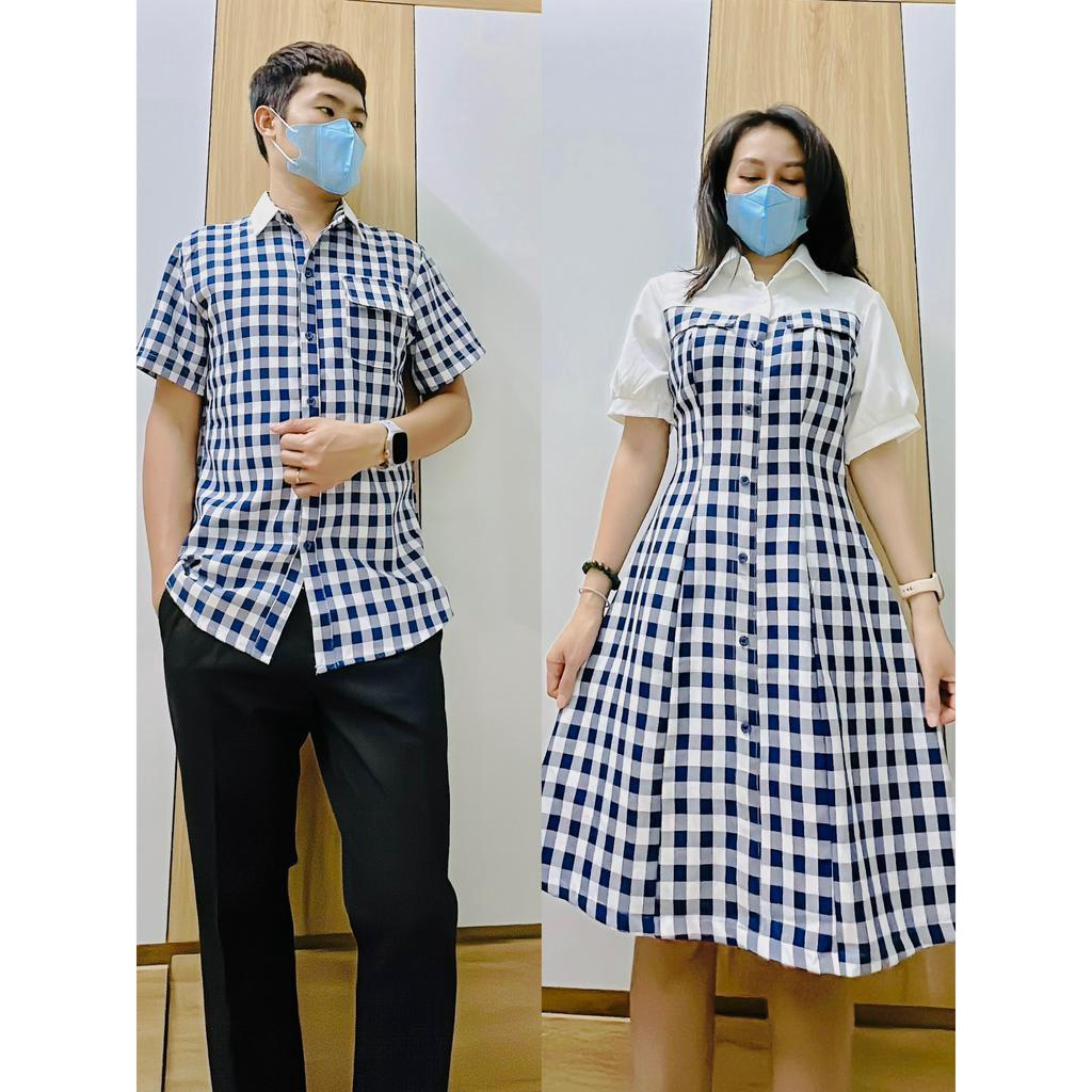 Set đồ đôi nam nữ caro phối trắng thời trang Miamo MO17