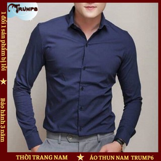 🌟DEAL SỐC🌟 Áo Sơ Mi Nam Dài Tay Sơ Mi Trơn Màu Xanh Đậm Mềm Mịn Không Nhăn Dáng Ôm BoDy Hàng Xuất Khẩu TRUMP6
