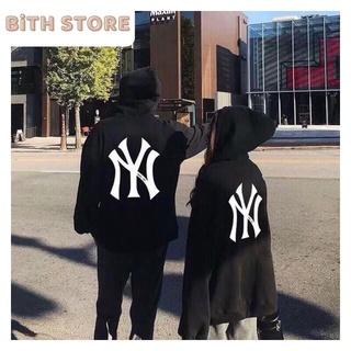 Áo khoác nỉ form rộng có mũ NY hot trend, áo khoác nam nữ có dây kéo chống nắng tốt