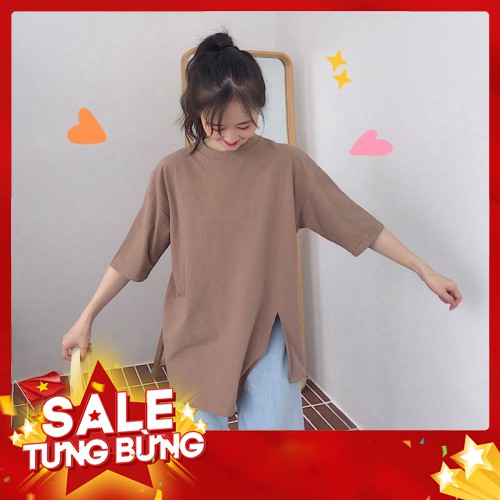 Áo thun trơn xẻ tà tay lỡ phom to unisex nam nữ (Sỉ từ 5sp bất kỳ) - Hàng nhập khẩu