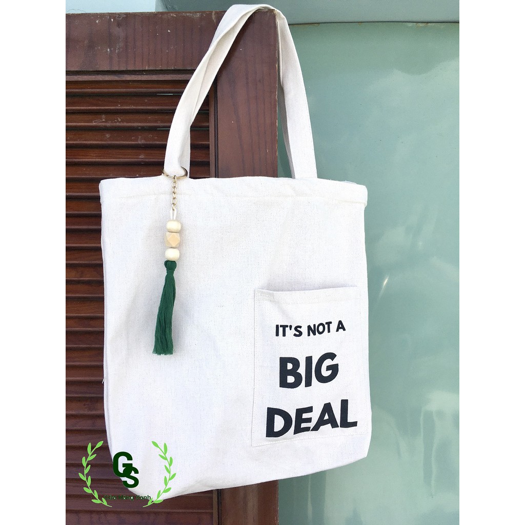 Túi Tote Vải Canvas Có Khóa &amp; 2 Túi Nhỏ - Tặng kèm Móc Khóa Túi Dễ Thương