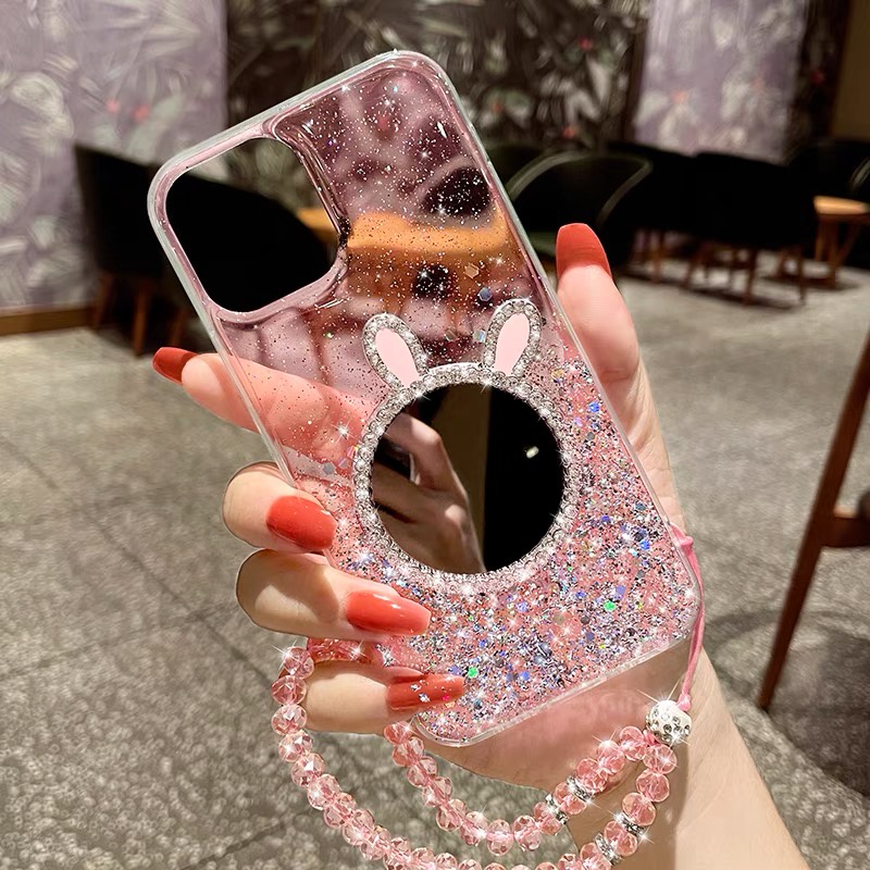 Ốp Điện Thoại tpu Mềm Gắn Gương Hình Tai Thỏ Lấp Lánh Cho Iphone 12 pro max 11 pro max xs max xr x 13promax