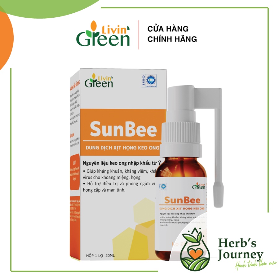 Xịt họng keo ong Sunbee - Thành phần keo ong và thảo mộc - Giảm đau rát họng - CT TNHH Livin Green