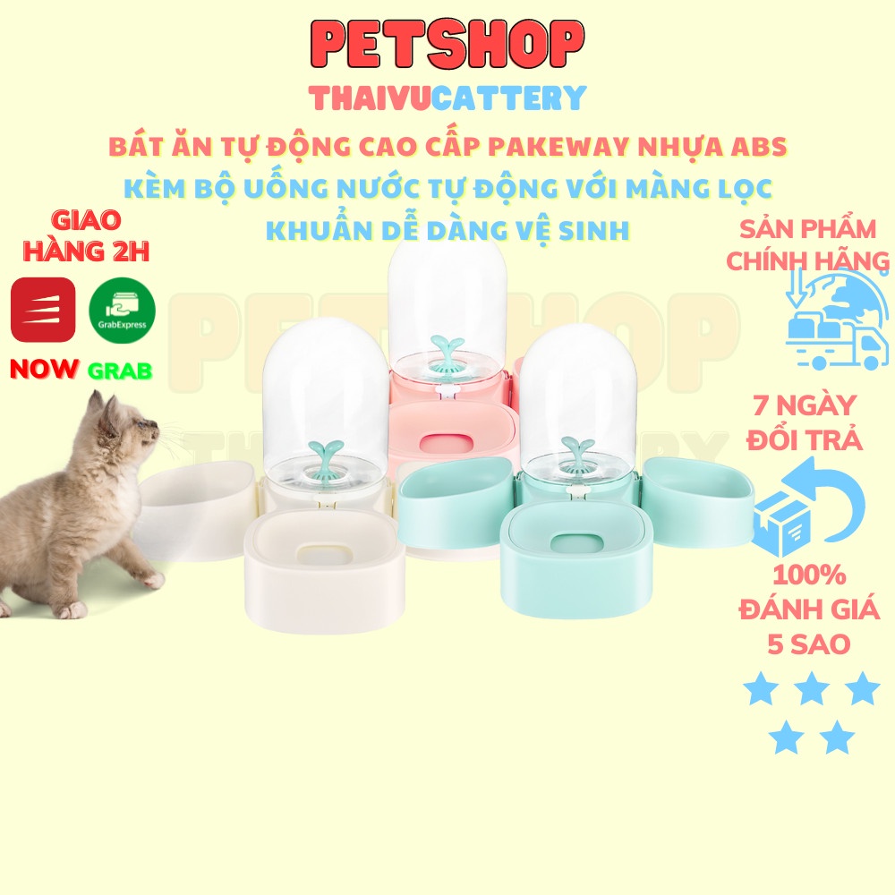 Bát ăn tự động cao cấp chó mèo PAKEWAY chất liệu nhựa ABS kèm bộ uống nước tự động với màng lọc khuẩn