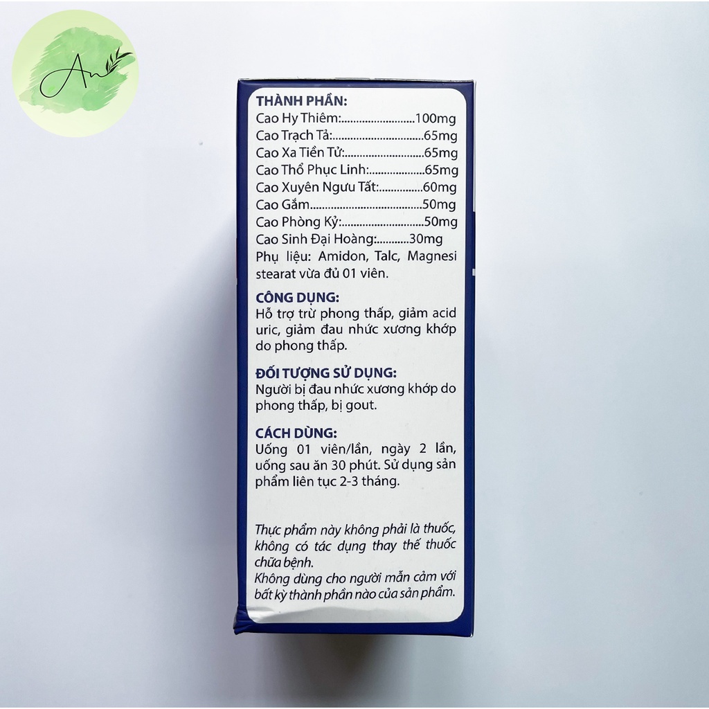 Viên uống Gout Bye Dung Hung Pharma hỗ trợ giảm đau xương khớp do phong thấp 30 viên - AN020