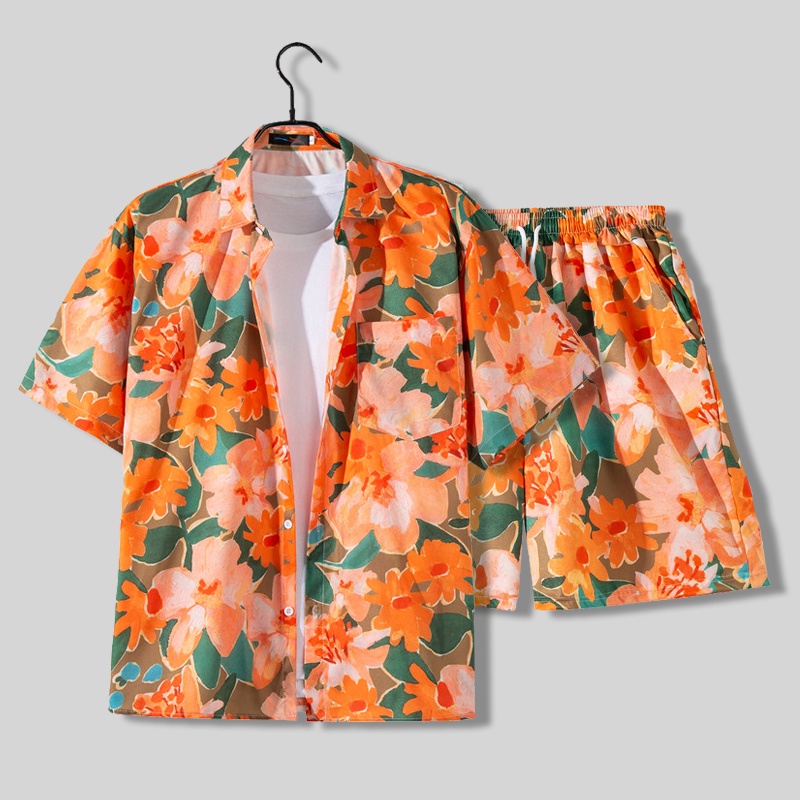 Set Đồ Đi Biển In Họa Tiết Phong Cách Hawaii Thời Trang Cho Nam