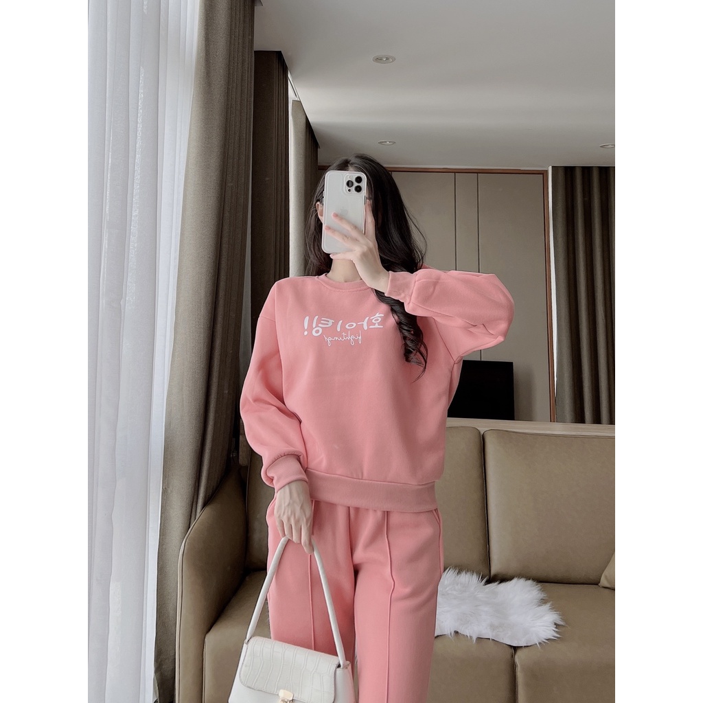 Bộ nỉ nữ thu đông chất nỉ bông siêu ấm, set đồ nữ in chữ hàn quốc trẻ trung CS010