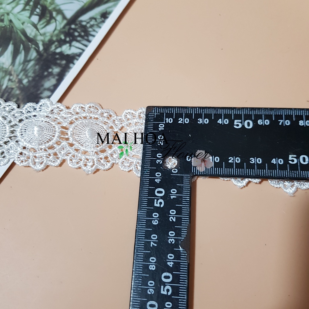 RC7 Cuộn 5 mét dây ren viền làm ren may đồ ren chỉ trắng rộng 4cm Maihoaflower