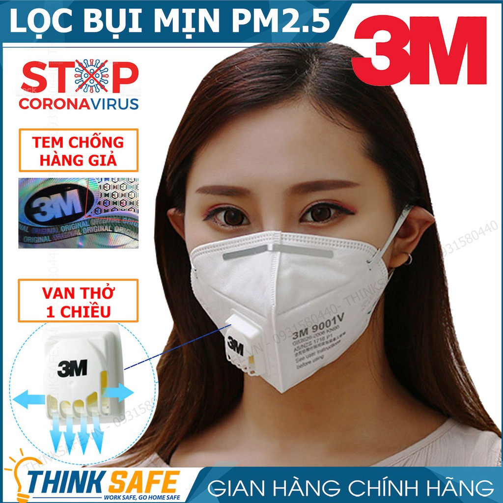 Khẩu trang y tế 3m 9001v có van lọc bụi mịn pm2.5 khẩu trang 3d chính hãng - Thinksafe | BigBuy360 - bigbuy360.vn