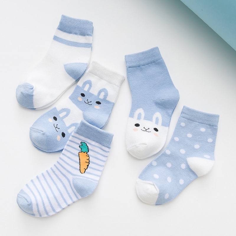 Booboo Baby - Sét 5 đôi tất dày dặn, không bai xù màu sắc đáng yêu dùng được cho bé từ sơ sinh đến 3 tuổi