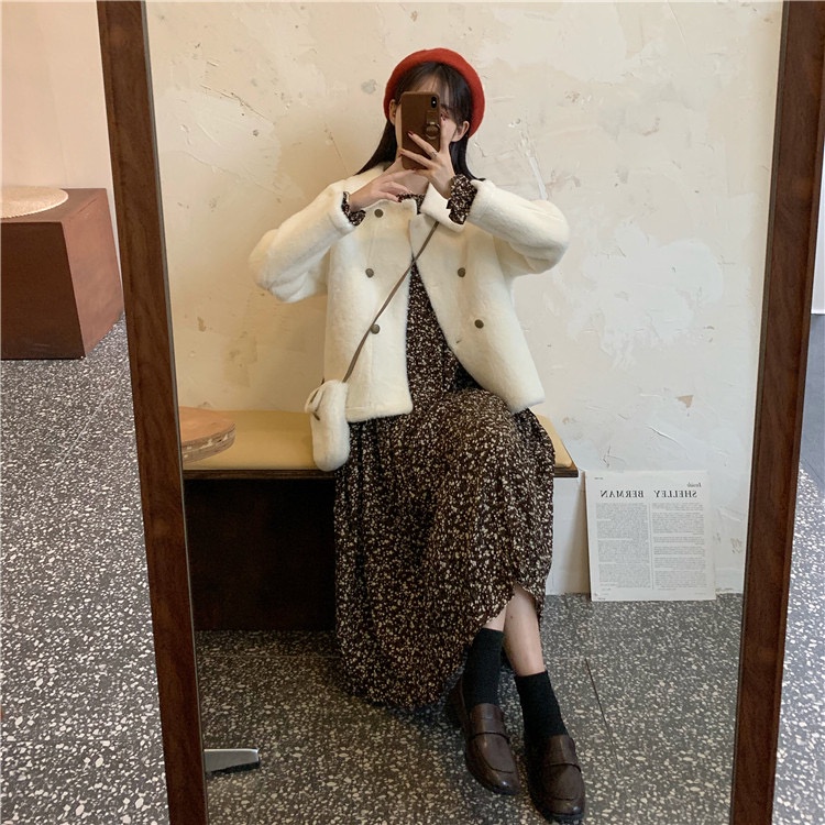 Áo khoác nỉ bông dáng ngắn 2 hàng cúc phong cách hàn quốc thu đông 2021 - Uri86 | BigBuy360 - bigbuy360.vn