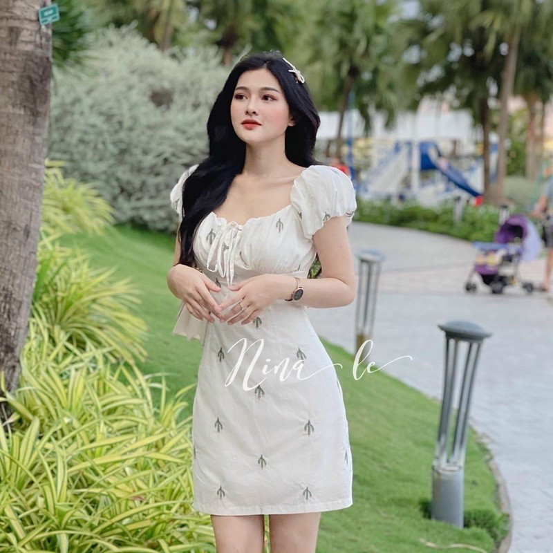 Đầm thêu xương rồng trắng cổ V, đầm trễ vai, đầm 2 dây midi xoè (thêm đen, vàng) | BigBuy360 - bigbuy360.vn