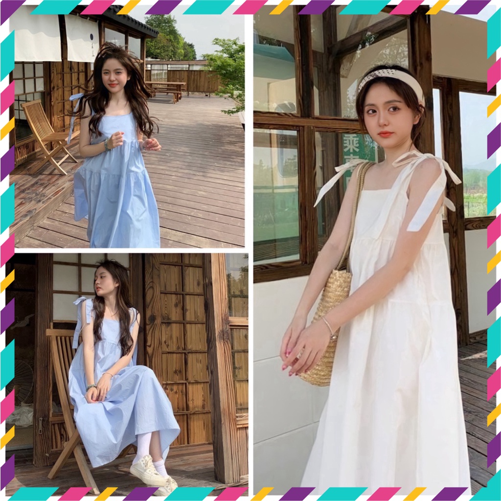 Đầm Nữ, Váy Nữ Babydoll 2 Dây Thắt Nơ Dáng Dài 3 Tầng Siêu Xinh | BigBuy360 - bigbuy360.vn